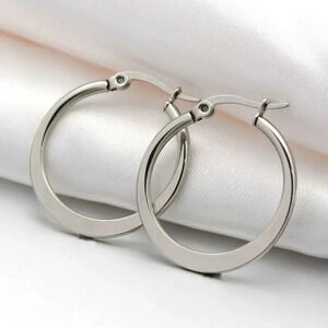 Surgical Stainless Steel Bladed Round 26x24mm Silver Hoop Earrings